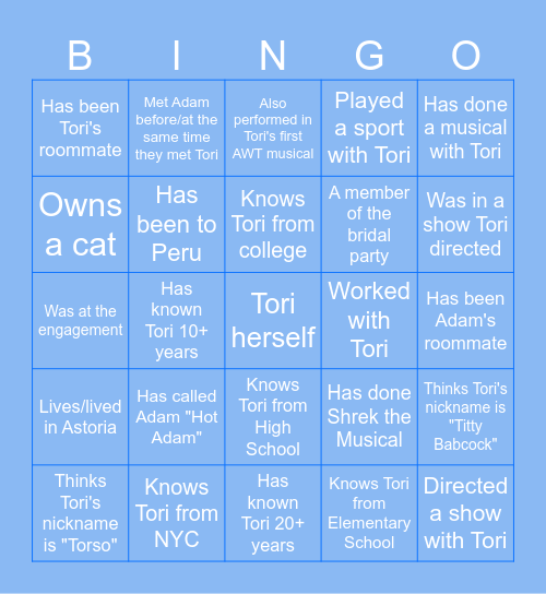 Tori BACHcock Bingo Card