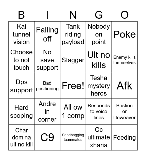 Overwatch Bingo Card