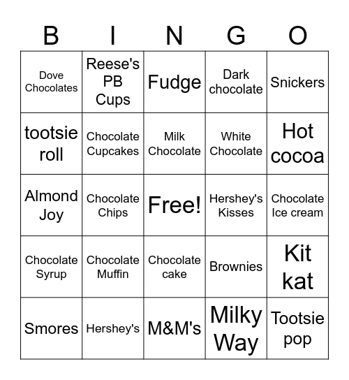 Chocolate Bingo Card