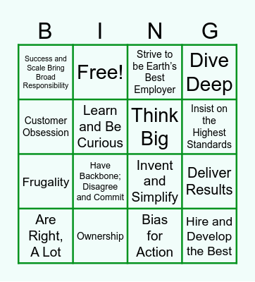AMZN Leadership Principles Bingo Card