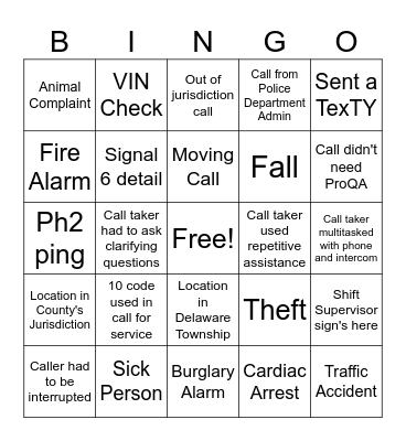 Observation Bingo Card