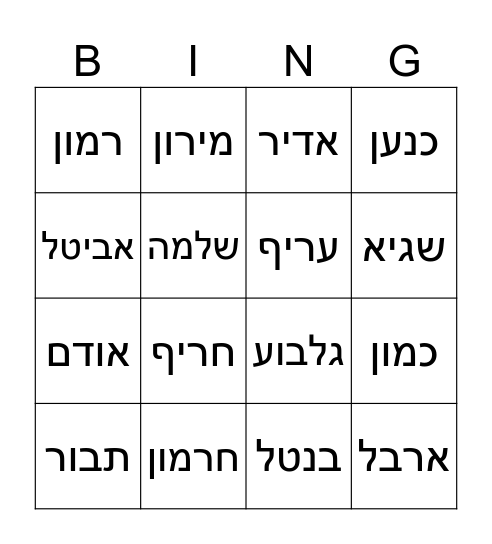 בינגו הרים Bingo Card