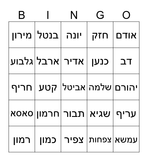 בינגו הרים Bingo Card