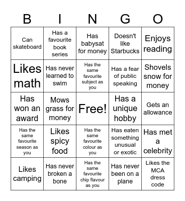 No Cap Bingo Card