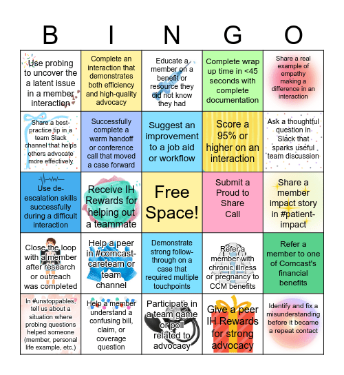 Advocacy Bingo Card