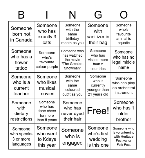 Teo Icebreaker Bingo Card