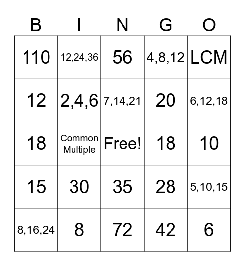 LCM Bingo Card