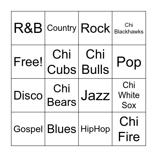 Chicago Culture Bingo Card