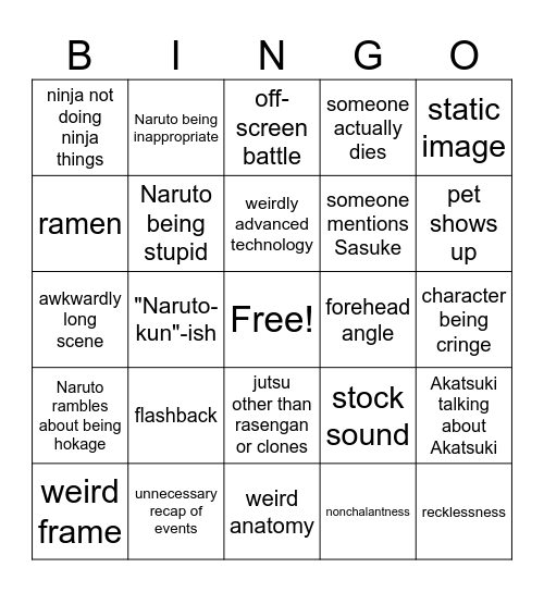 NARUTO Bingo Card