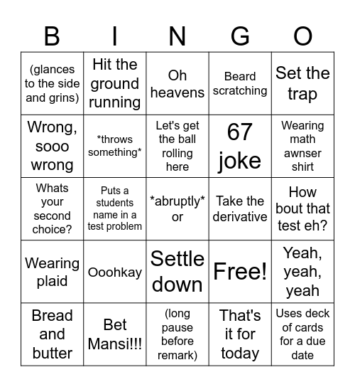 Deango Bingo Card