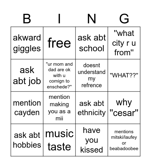 andrea Bingo Card