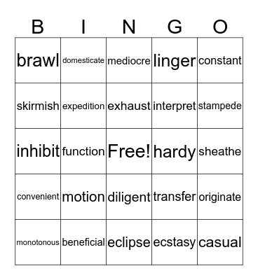 Wordly Wise Review 4-8 Bingo Card
