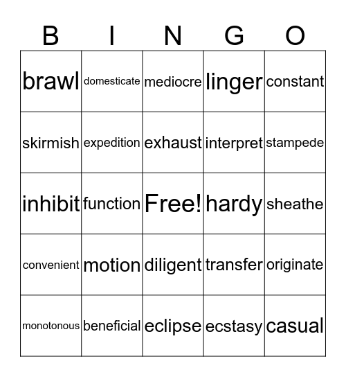 Wordly Wise Review 4-8 Bingo Card