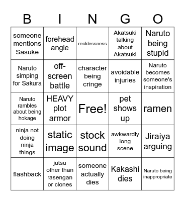 NARUTO Bingo Card