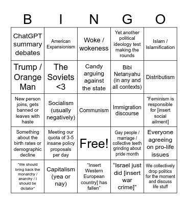 “I wonder what world news and politics is talking about?” Bingo Card