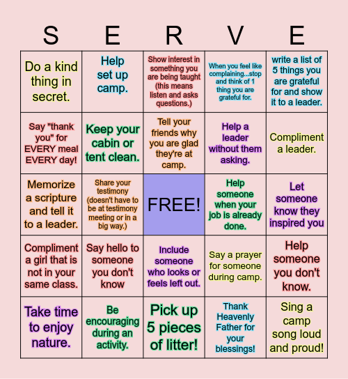 Cornelius Ward Camp Bingo Card
