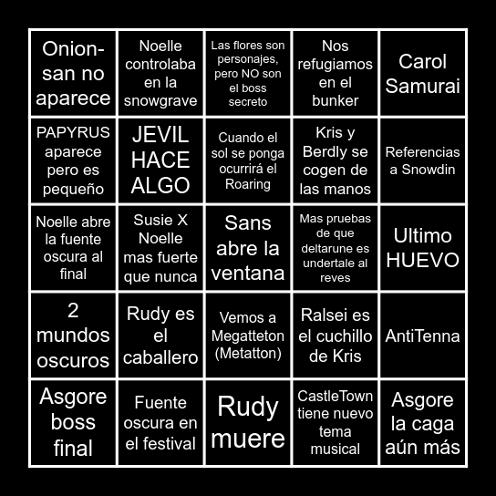 Deltarune Chapter 5 Bingo Card