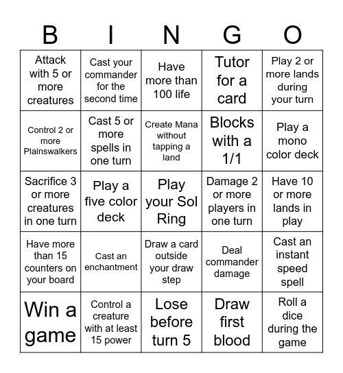 Commander BINGO Card