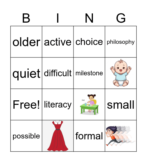At a nursery school Bingo Card
