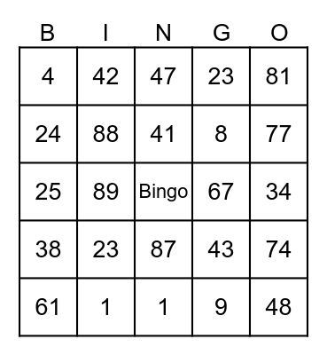 Untitled Bingo Card