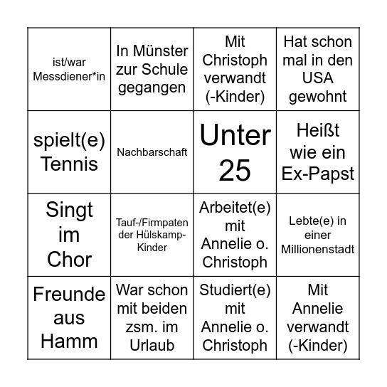 Kennenlernen-Bingo Card
