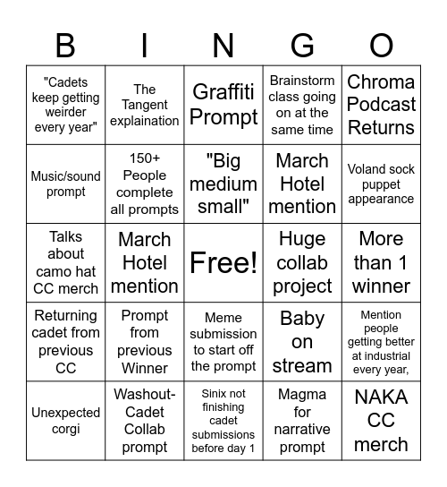 CHROMA CORPS Bingo Card