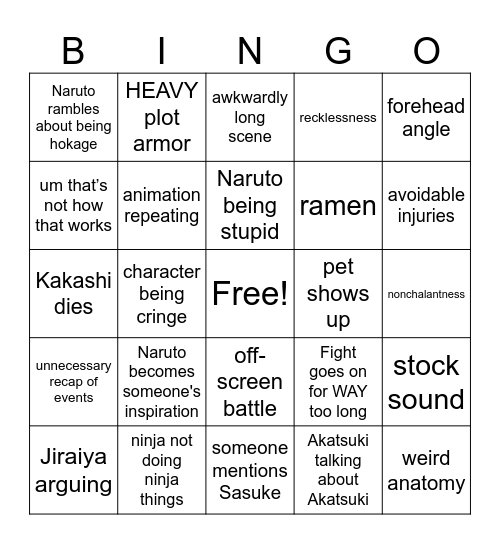 NARUTO Bingo Card