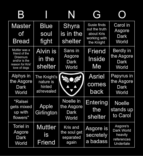 Deltarune Chapter 5 Bingo Card