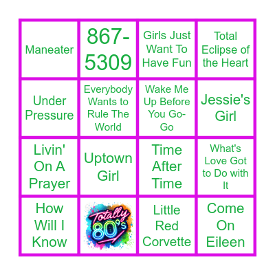 Totally 80s Bingo Card