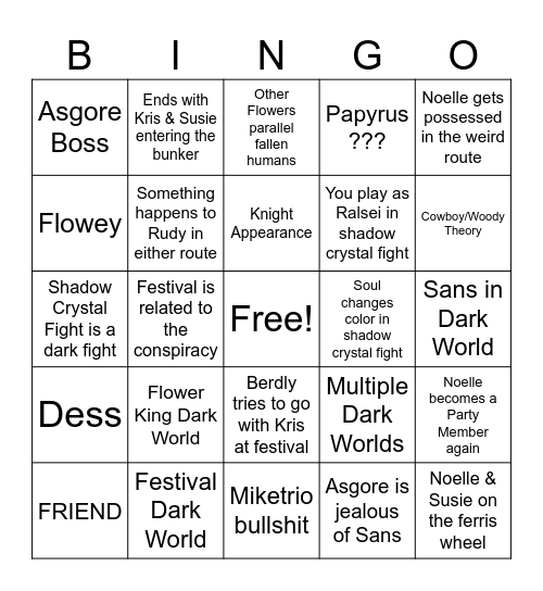 Deltarune Chapter 5 Bingo Card