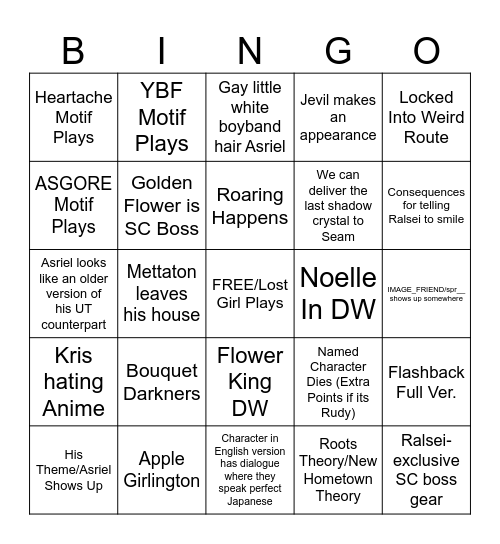 DELTARUNE Chapter 5 Bingo Card
