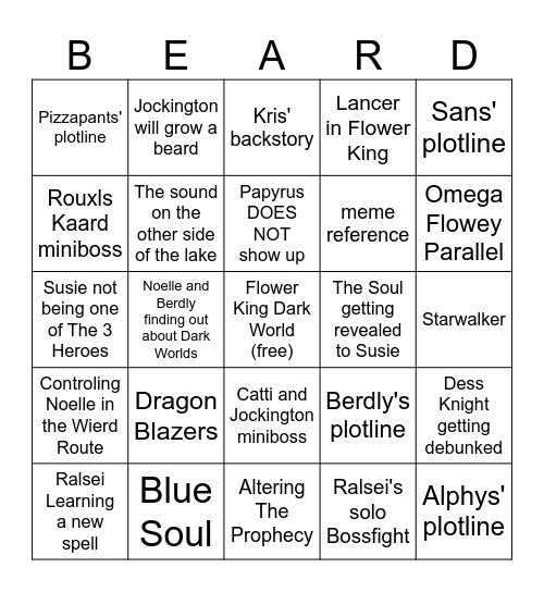 Deltarune Chapter 5 Bingo Kaard Bingo Card