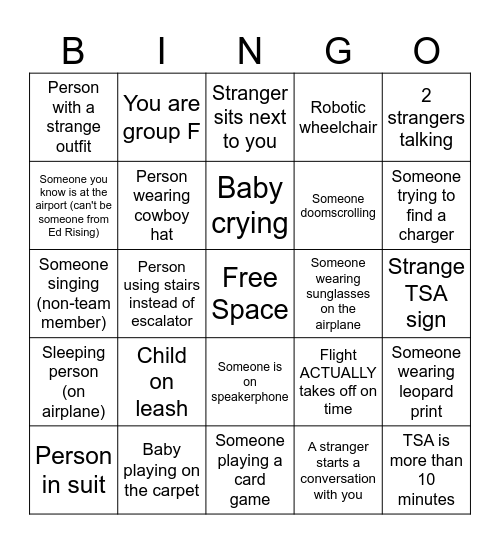Airport Bingo Card