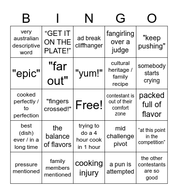 Masterchef Australia 2026 Bingo Card