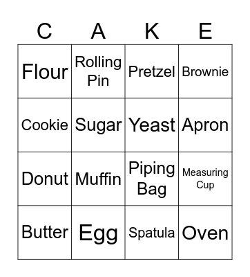 Baking Bingo Card