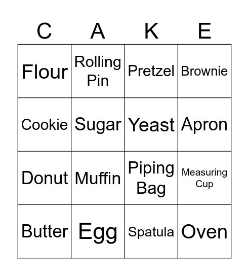Baking Bingo Card