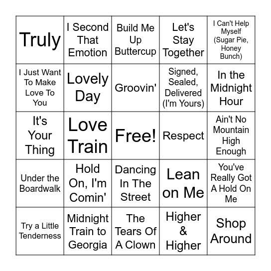 R3 & R4 "Motown" Bingo Card