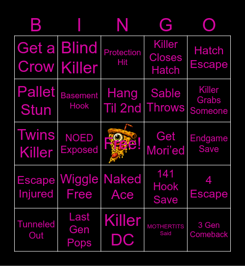 Yero DBD Bingo Sub 2 Bingo Card