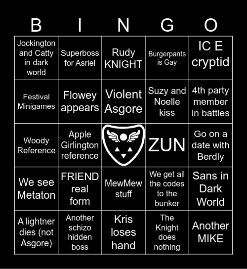 Deltarune Chapter 5 Bingo Card