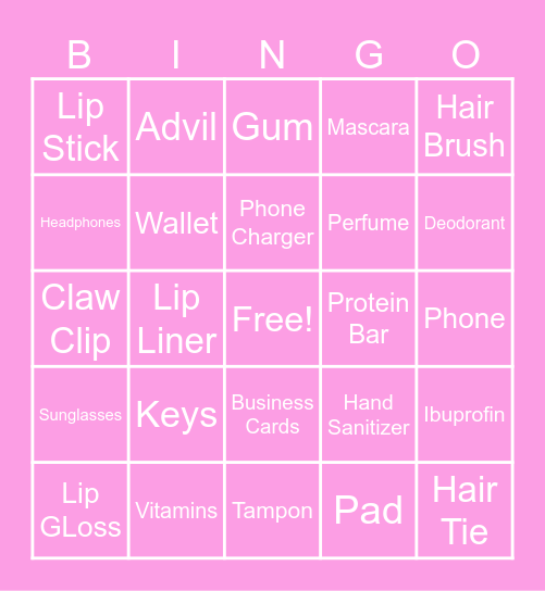 What's In Her Purse Bingo Card