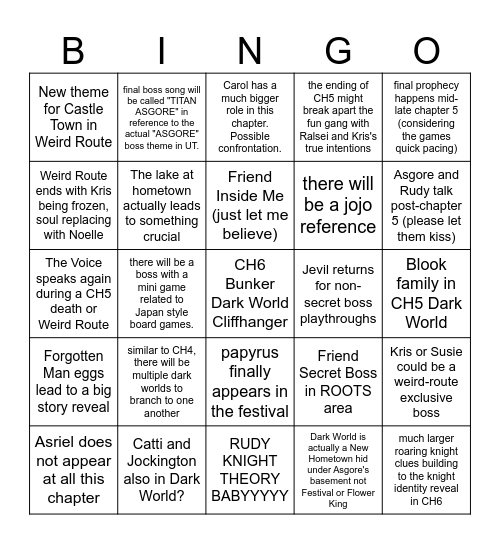 Socio's Deltarune Chapter 5 Bingo Card