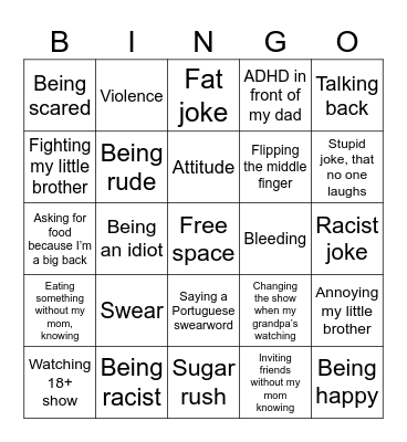 Things that I do Bingo Card
