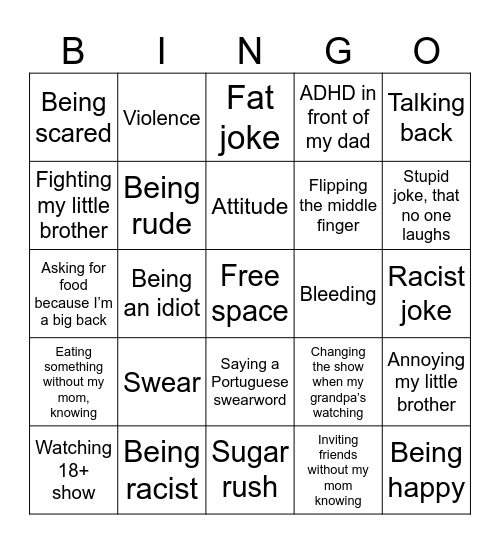 Things that I do Bingo Card