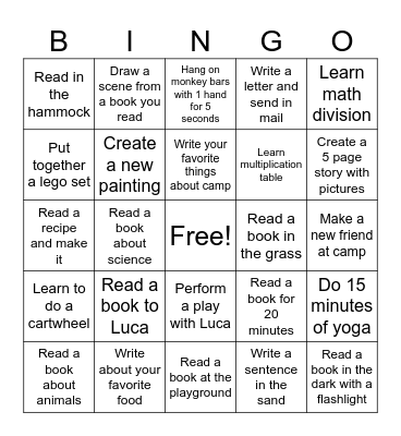 Adrien's 2026 Summer Challenges Bingo Card