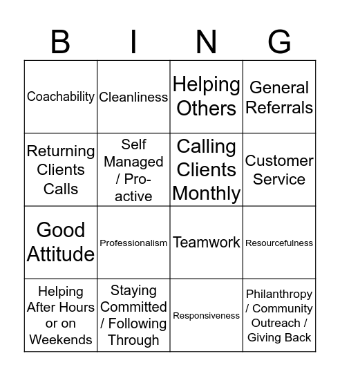 High-Five Bingo Card