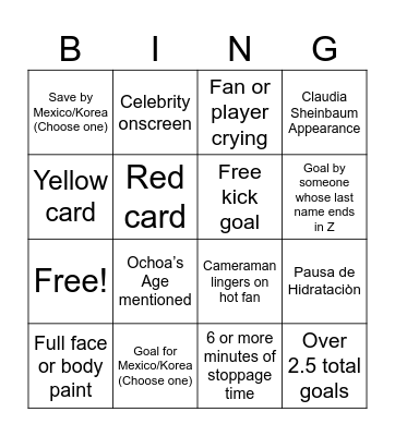 Mexico - Korea Bingo Card