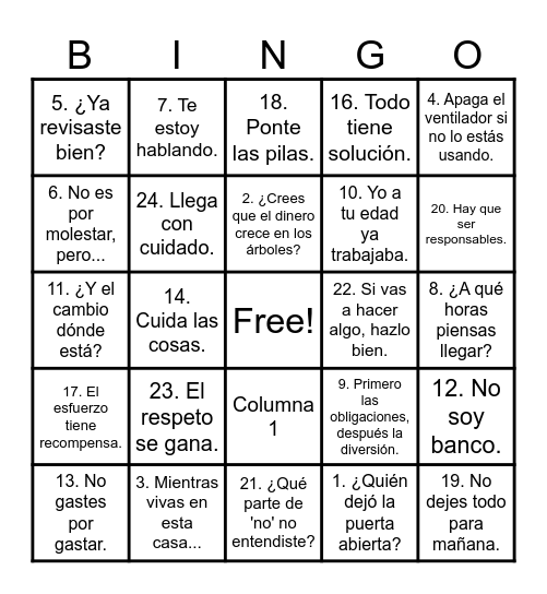 DIA DEL PADRE Bingo Card