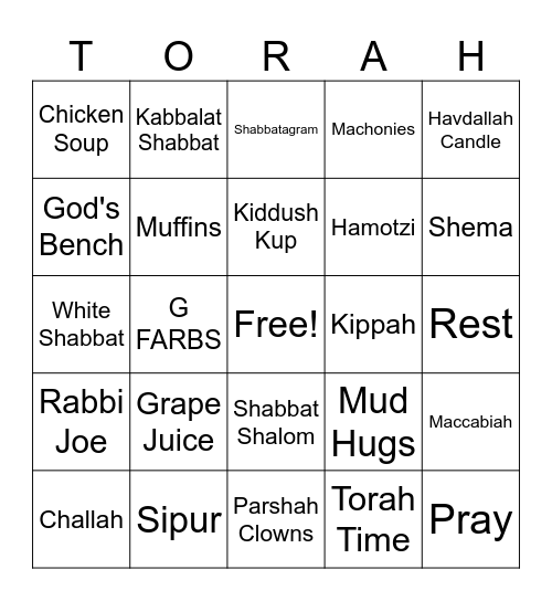 Shabbos Bingo Card