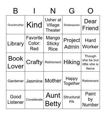 Michelle's Bingo Card