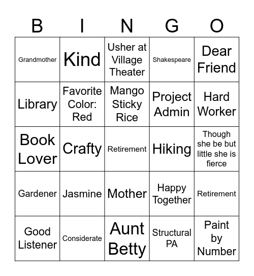 Michelle's Bingo Card